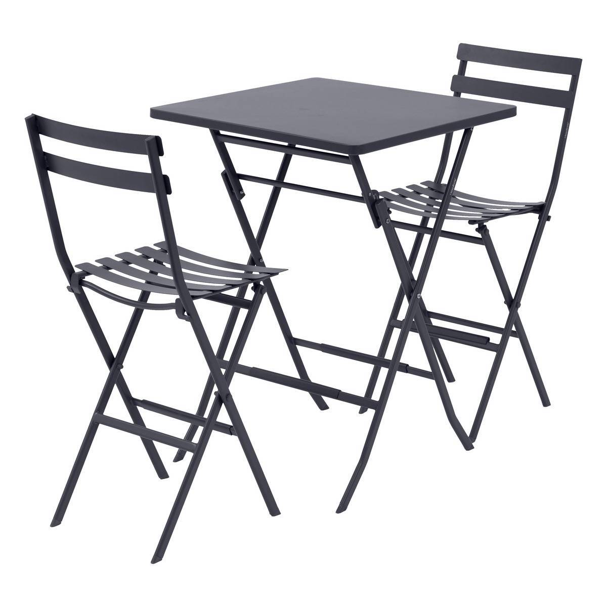 Hesperide - Table haute pliante de jardin "Greensboro" graphite 2 places en acier traité époxy Hespéride - Image 2
