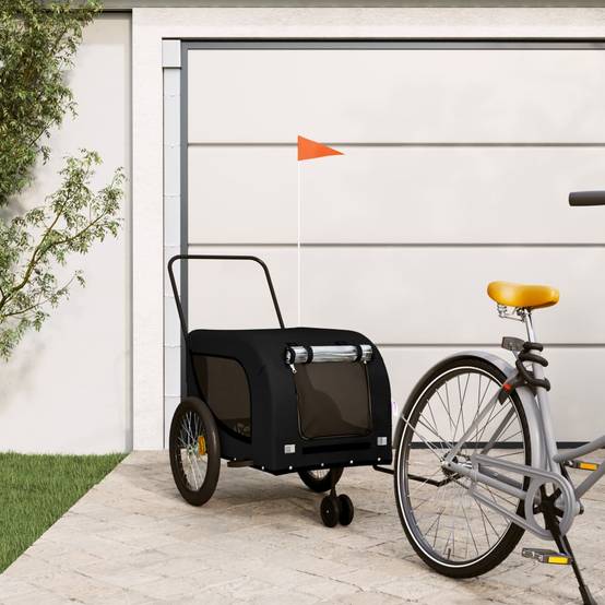 Remorque de vélo pour animaux fer et tissu noir 134 x 68 x 74 cm - PANGIVO - Image 1