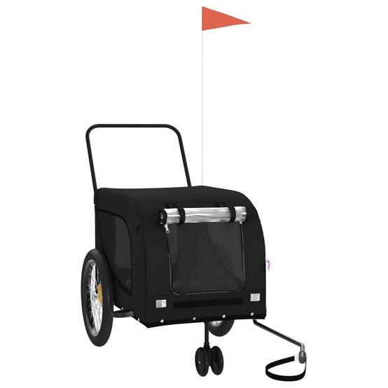 Remorque de vélo pour animaux fer et tissu noir 134 x 68 x 74 cm - PANGIVO - Image 2