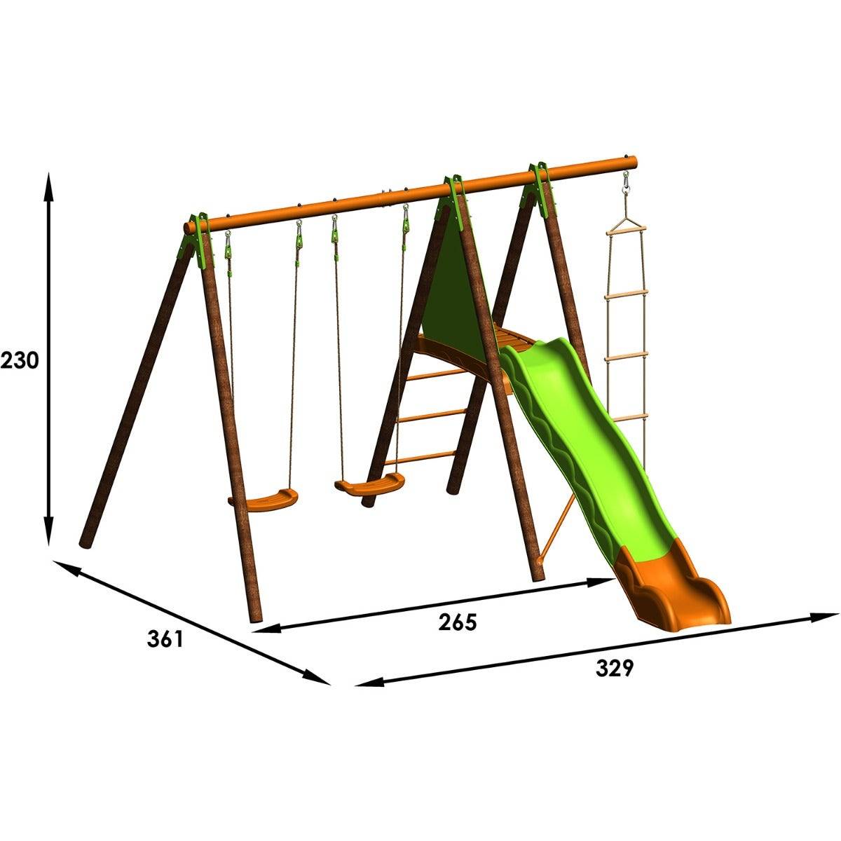 Trigano - Portique XALTO bois/métal 2,30 m - 2 balançoires + 1 échelle + toboggan Trigano - Image 3