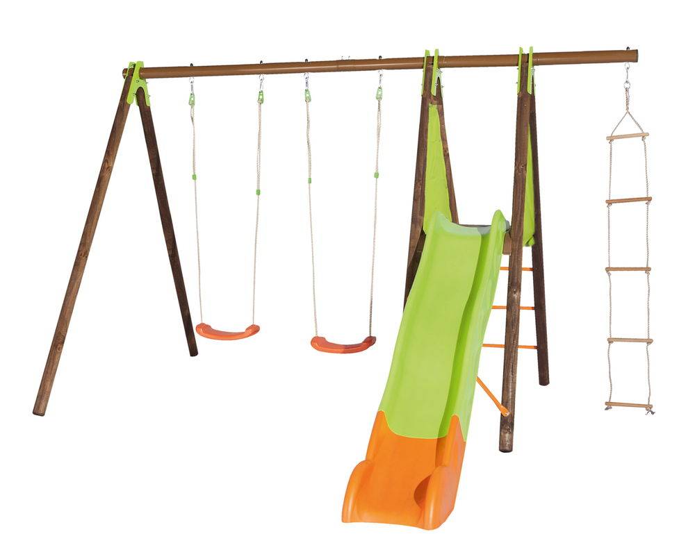 Trigano - Portique XALTO bois/métal 2,30 m - 2 balançoires + 1 échelle + toboggan Trigano - Image 1