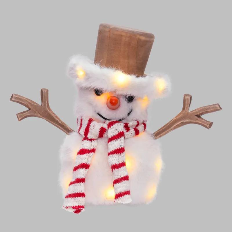 Lotti - Bonhomme de Neige Lumineux H20cm 30 Micro-LED Blanc Chaud & Froid Bois à Piles Lotti - Image 5