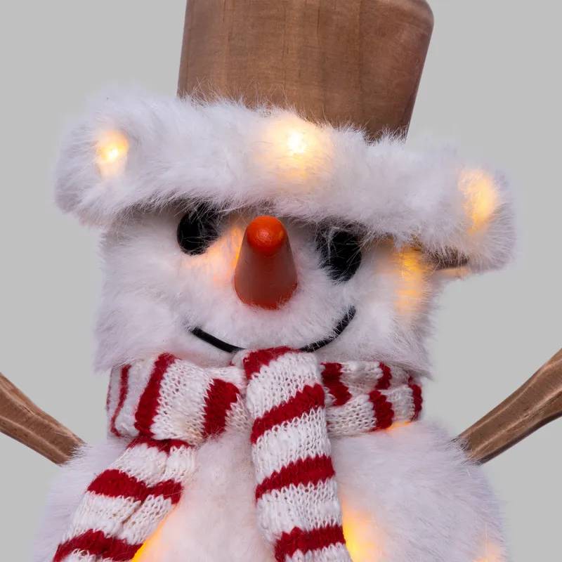 Lotti - Bonhomme de Neige Lumineux H20cm 30 Micro-LED Blanc Chaud & Froid Bois à Piles Lotti - Image 8