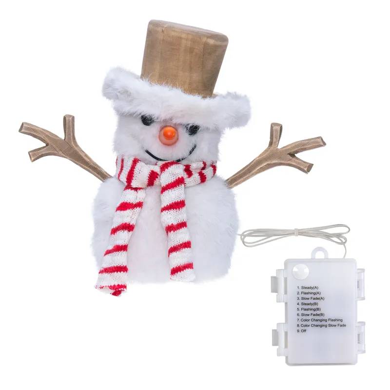 Lotti - Bonhomme de Neige Lumineux H20cm 30 Micro-LED Blanc Chaud & Froid Bois à Piles Lotti - Image 4