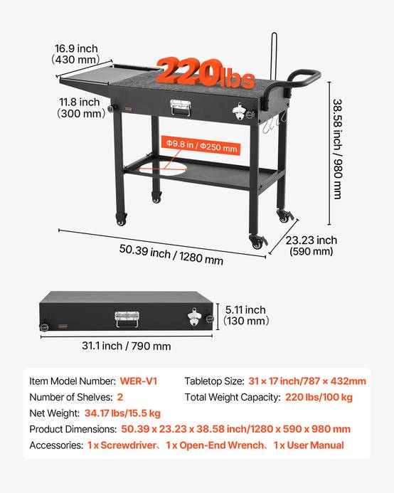 Vevor - VEVOR Desserte de Jardin Chariot de Barbecue pour Plancha Pliable 78,7x43,2 cm - Image 3