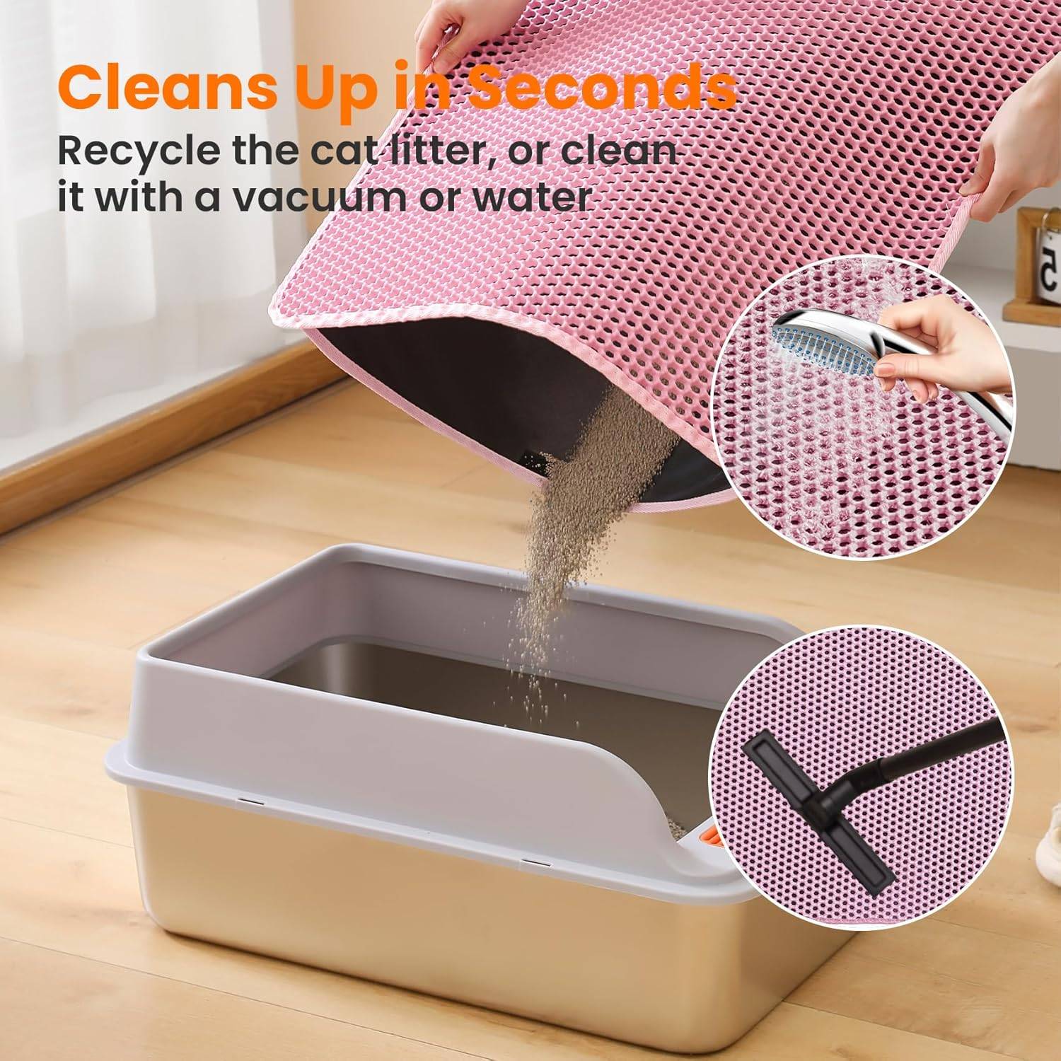 Tapis de litière pour chat, double couche, nid d'abeille, antidérapant, imperméable et anti-urine, accessoire pour chat, 30*30 cm, rose-Lytech - Image 3