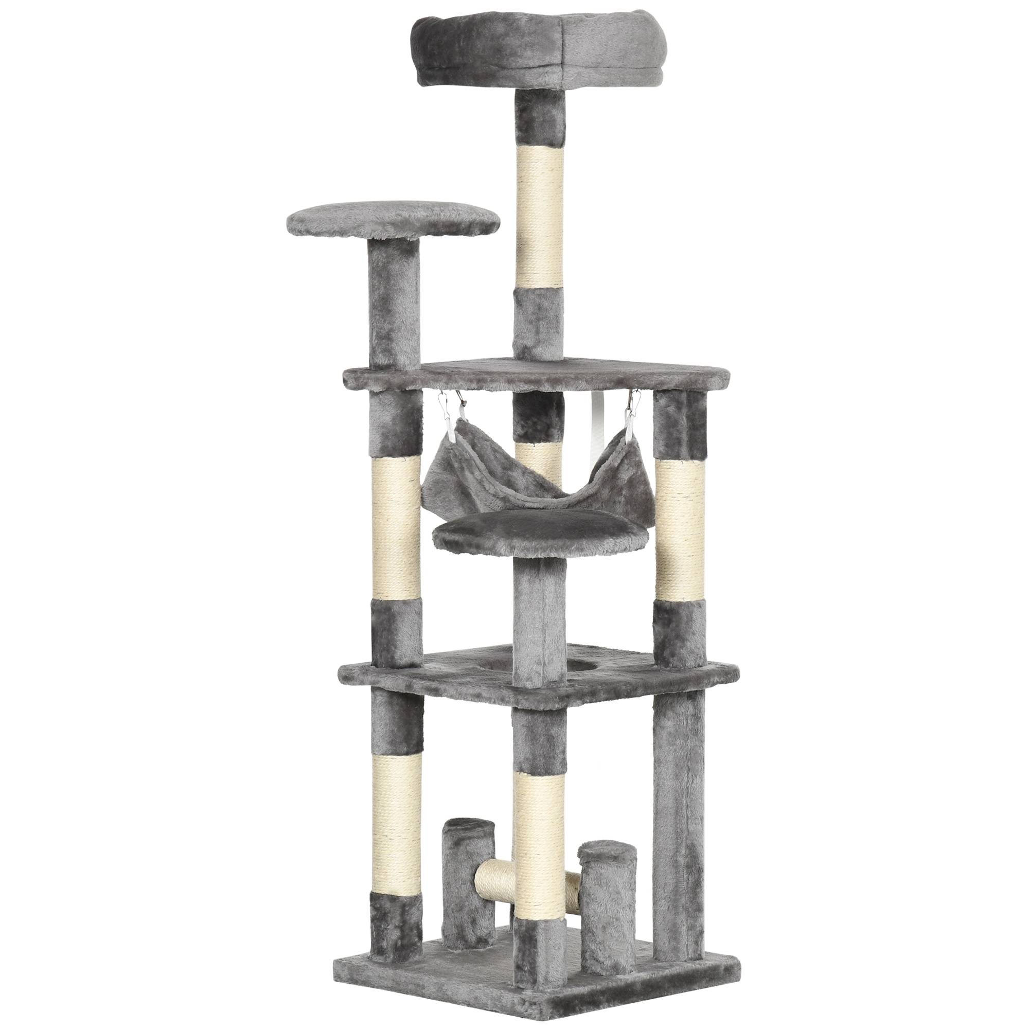 Arbre à chat, griffoir, tour de jeu, arbre à chat grimpant, hamac, gris, L40 x l40 x H132 cm - Image 2