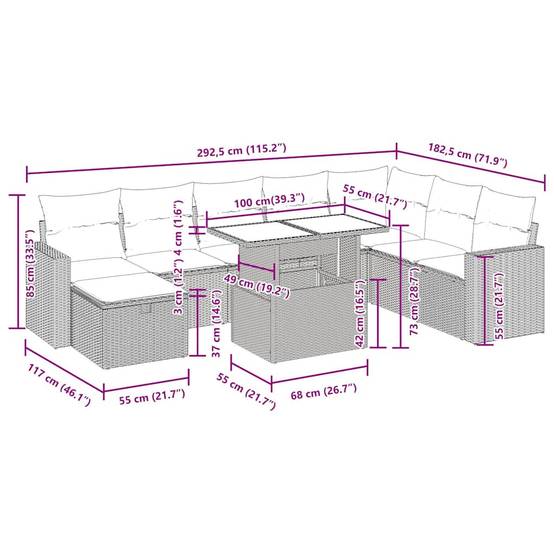 Vidaxl - Salon de jardin avec coussins 9 pcs gris résine tressée acacia vidaXL 3327837 - Image 3
