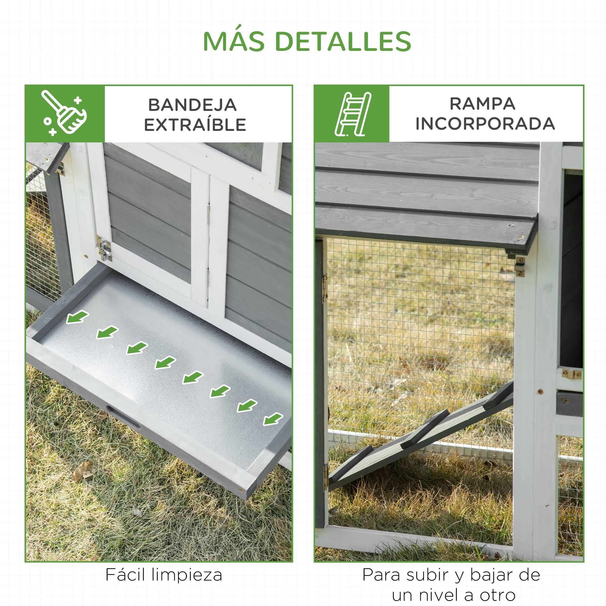 ComfortXL - Poulailler bois extérieur 2 à 3 poules nichoir rampe 150x54x87cm gris - ComfortXL Outdoor Living - Image 9