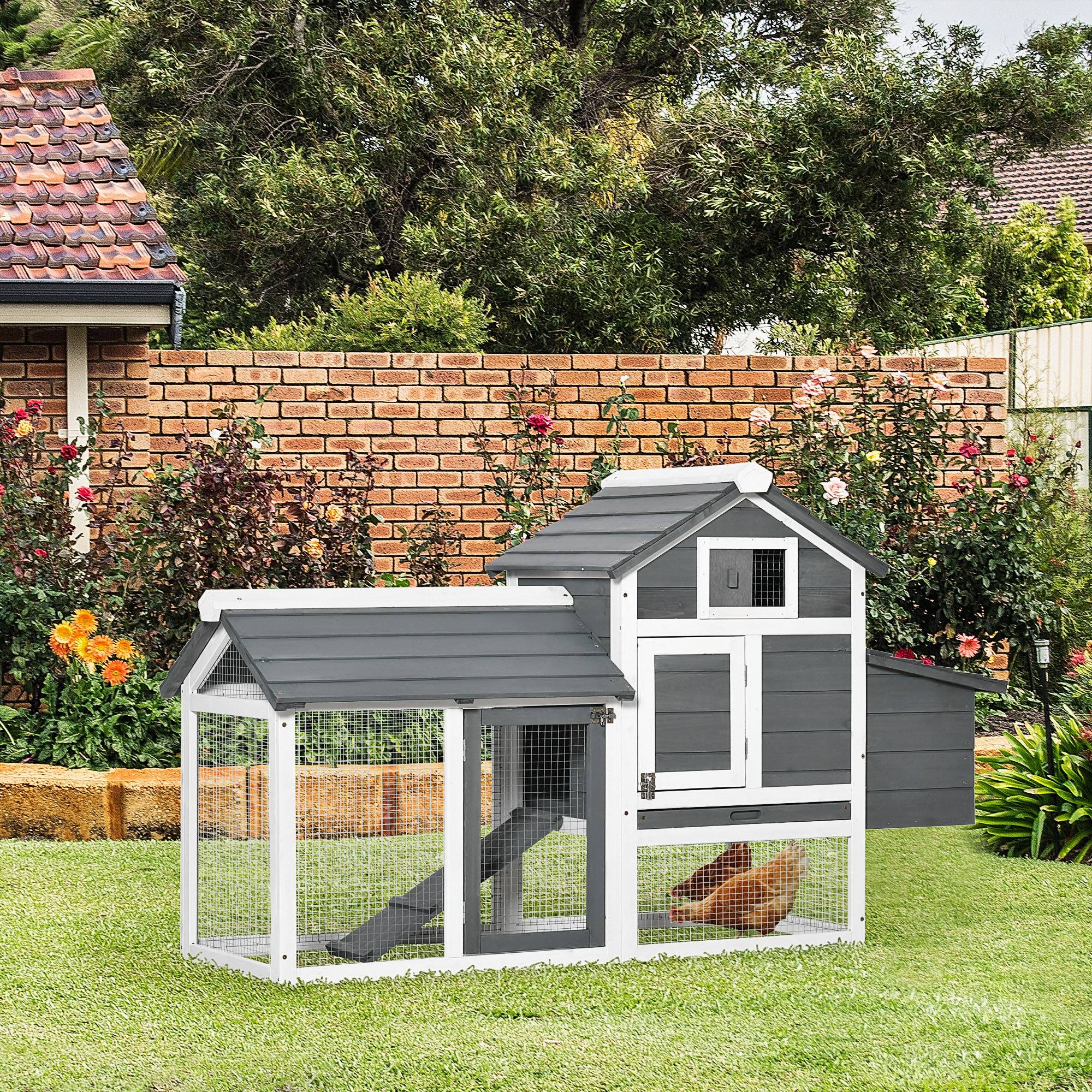 ComfortXL - Poulailler bois extérieur 2 à 3 poules nichoir rampe 150x54x87cm gris - ComfortXL Outdoor Living - Image 3