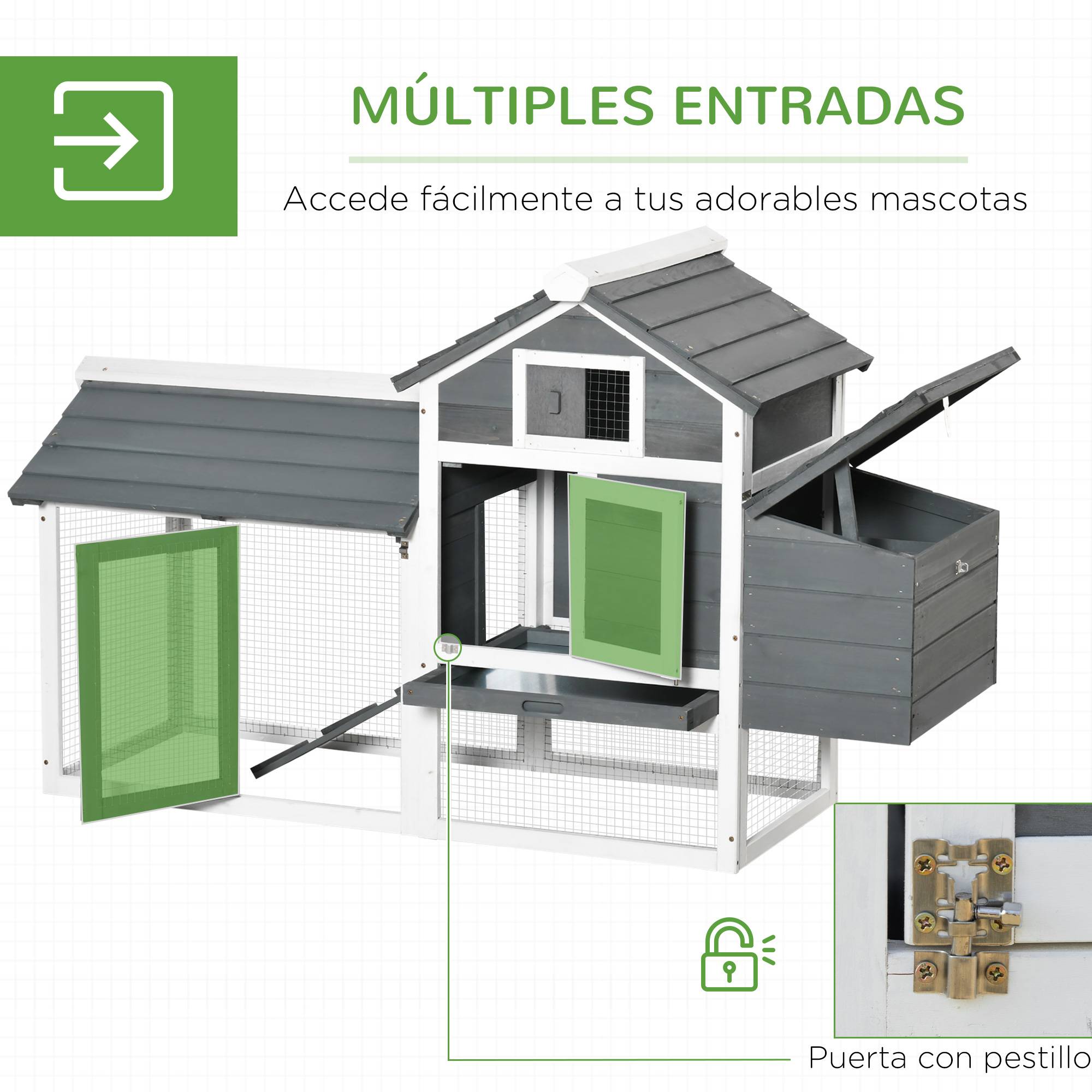 ComfortXL - Poulailler bois extérieur 2 à 3 poules nichoir rampe 150x54x87cm gris - ComfortXL Outdoor Living - Image 7