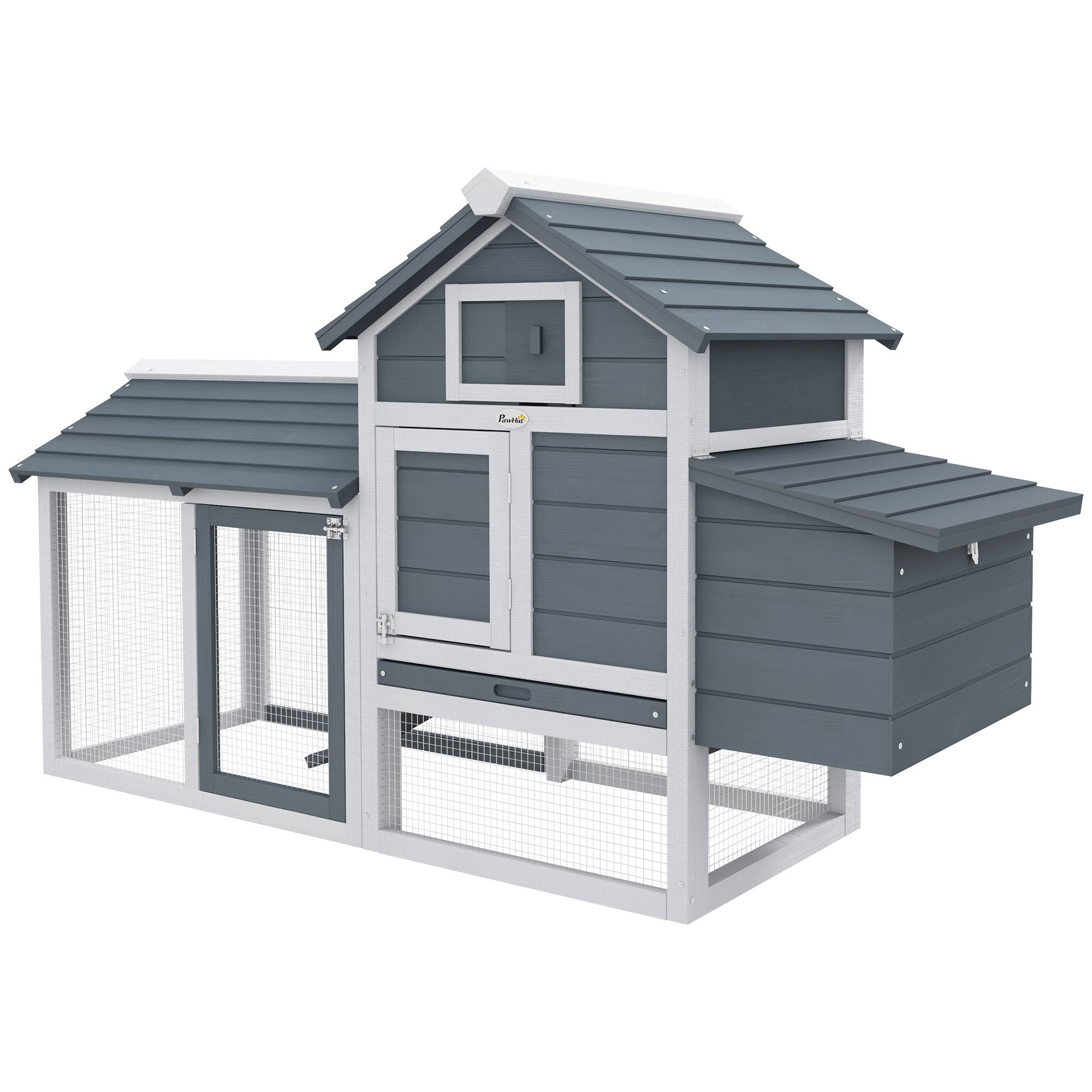ComfortXL - Poulailler bois extérieur 2 à 3 poules nichoir rampe 150x54x87cm gris - ComfortXL Outdoor Living - Image 2