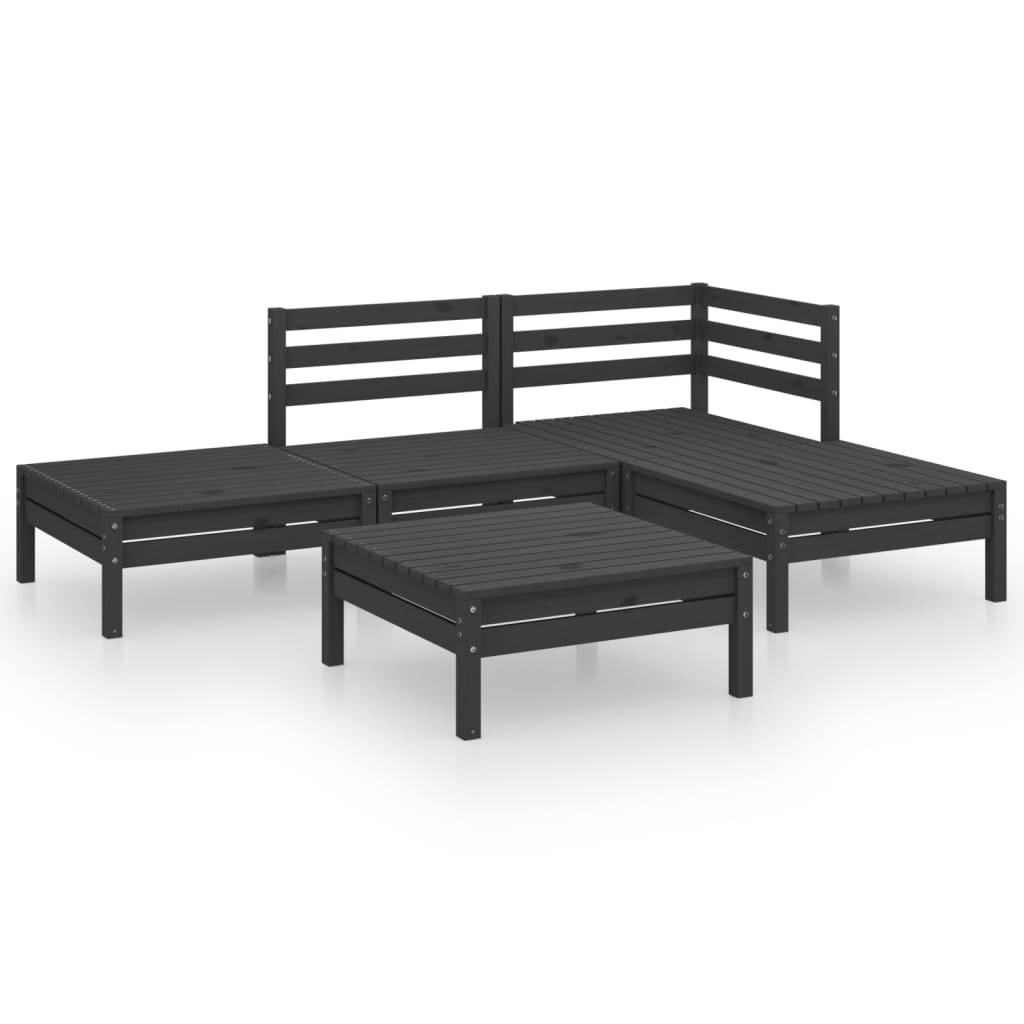 Helloshop26 - Salon de jardin meuble d'extérieur ensemble de mobilier 5 pièces bois de pin massif noir - Image 1