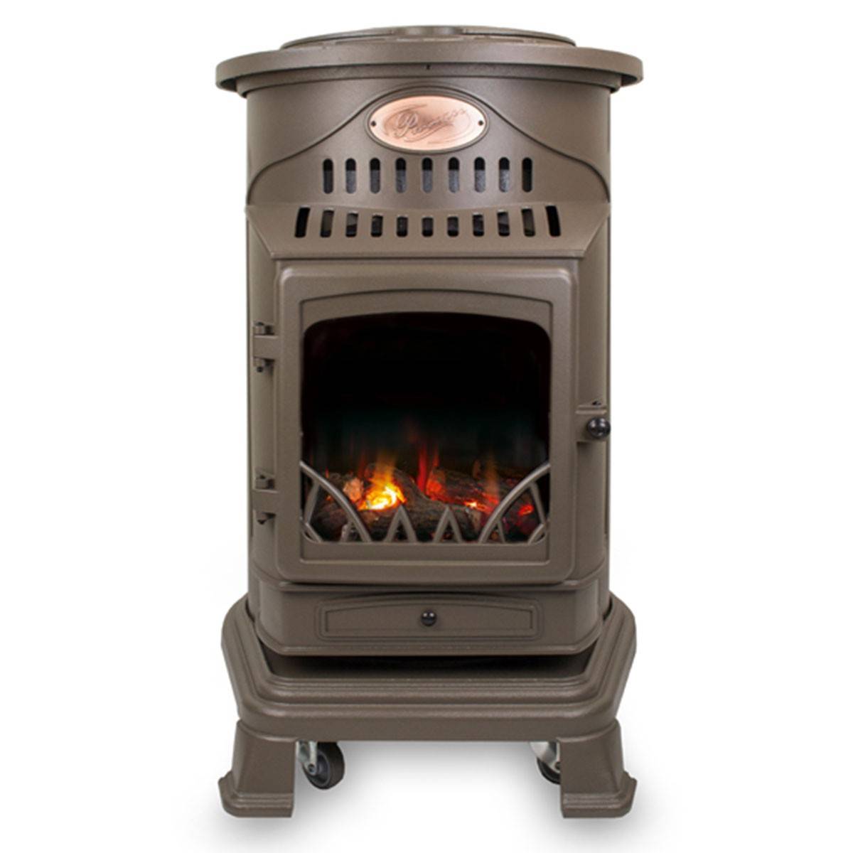 Universal - Poele à gaz 3400W Marron miel Effet flamme Provence UNIVERSAL - Image 1
