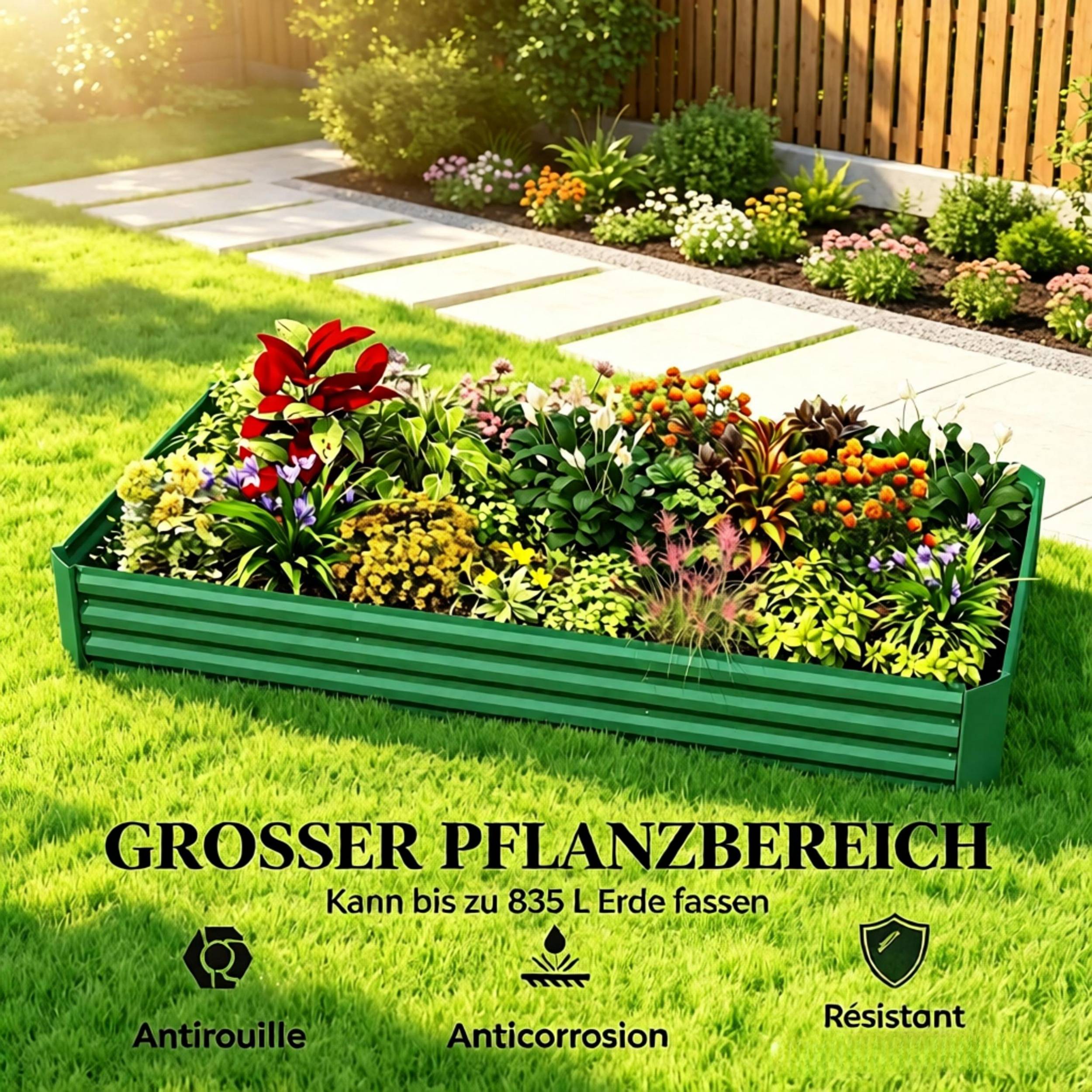 ComfortXL - Bac potager surélevé acier galvanisé vert 240 x 120 x 30 cm jardin drainage ouvert - ComfortXL Outdoor Living - Image 5