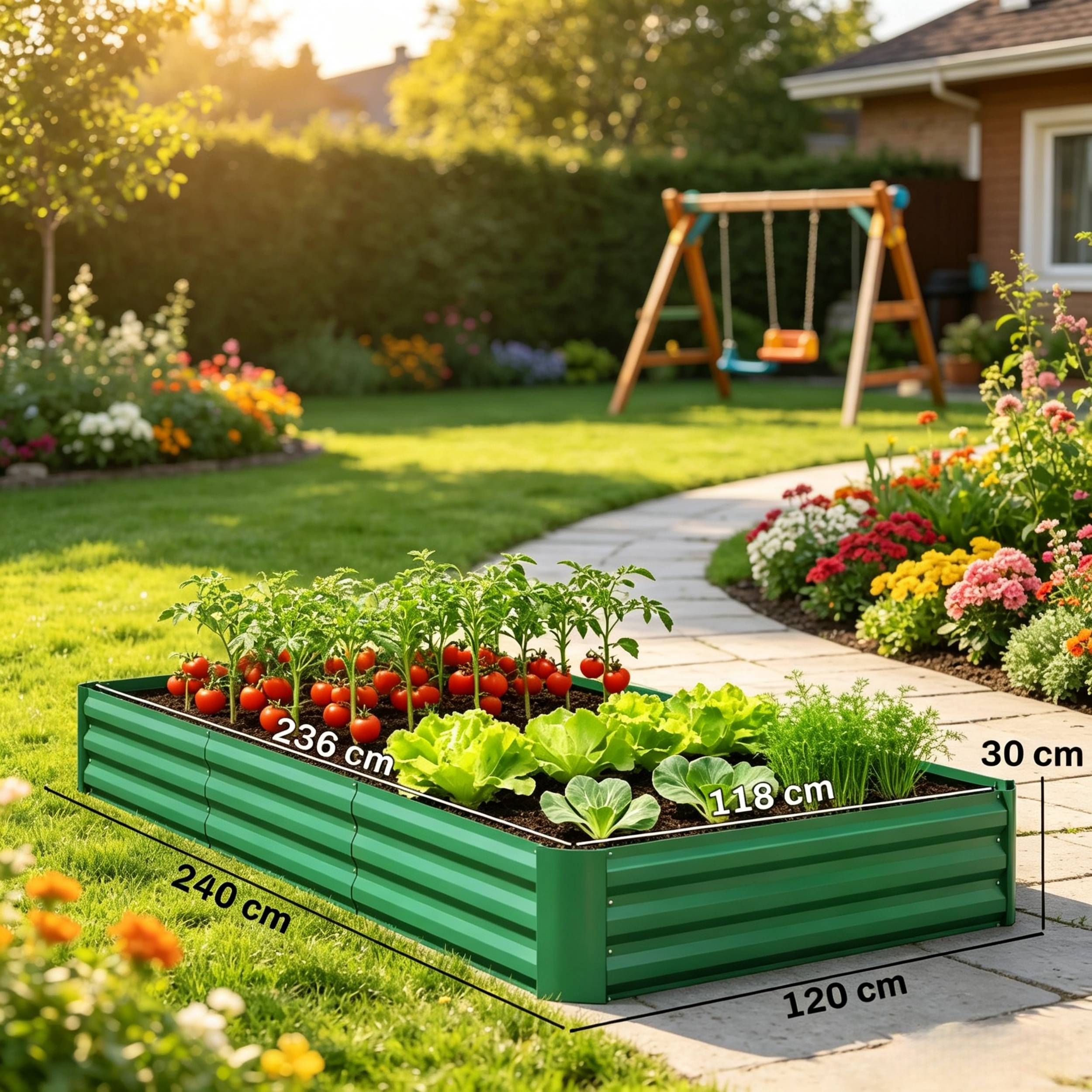 ComfortXL - Bac potager surélevé acier galvanisé vert 240 x 120 x 30 cm jardin drainage ouvert - ComfortXL Outdoor Living - Image 3