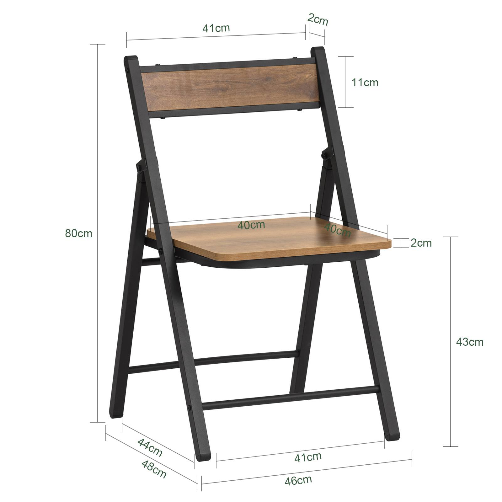 SoBuy Chaise Pliante Robuste en Bois et Métal Style Industriel pour Cuisine Bureau Visiteur Pliable 46 x 48 x 80 cm FST88-PF - Image 3