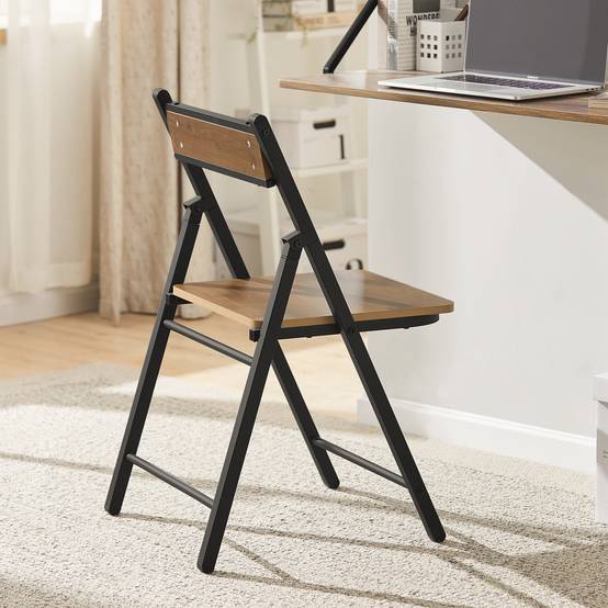 SoBuy Chaise Pliante Robuste en Bois et Métal Style Industriel pour Cuisine Bureau Visiteur Pliable 46 x 48 x 80 cm FST88-PF - Image 2