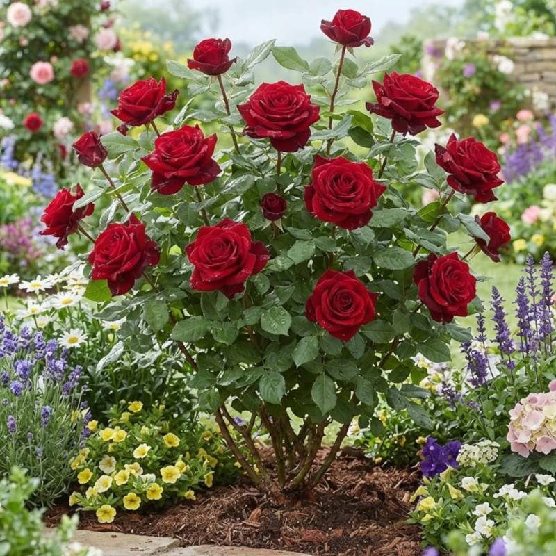 Rosier à grandes fleurs Edith Piaf® 'Meiramboys' à fleurs Rouge - feuillage Caduc - Pot de 10 L - 1/2 tige-  hauteur à maturité De 0,50 m à 1,00 m - Image 2