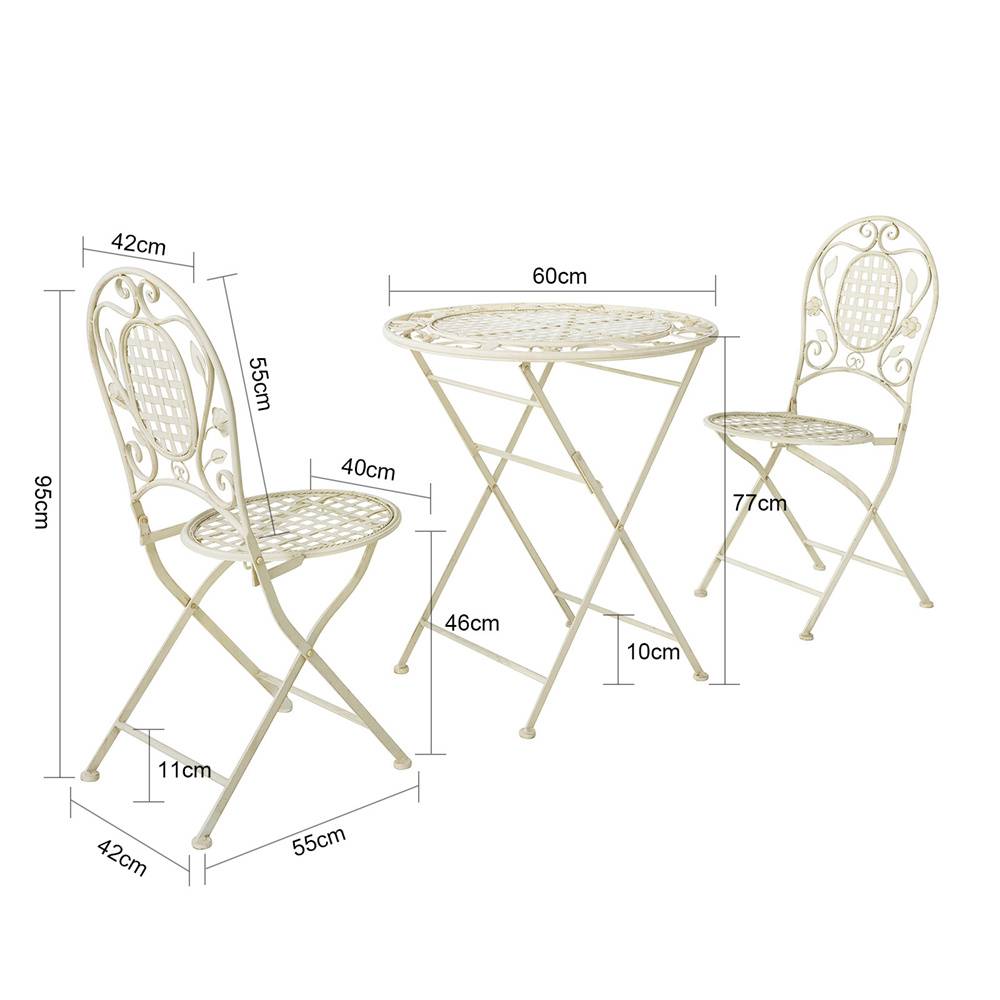 Sobuy - 3pcs Salon de Jardin 2 Personnes - 2 Chaises de Jardin + 1 Table Bistrot Pliantes Ensemble de Jardin Table Ronde L 60 x I 60 x H 77cm SoBuy - Image 3