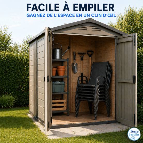 Chaises de jardin empilables textilène x6 Unité Noir - Image 7