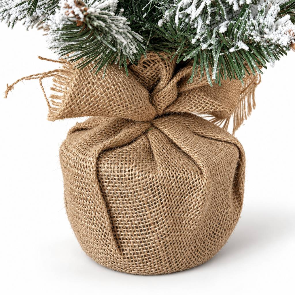 Petit sapin de Noël artificiel de table enneigé 60 cm avec pot en jute - Frosted - Little Grove - Image 3