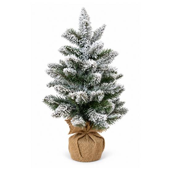 Petit sapin de Noël artificiel de table enneigé 60 cm avec pot en jute - Frosted - Little Grove - Image 1