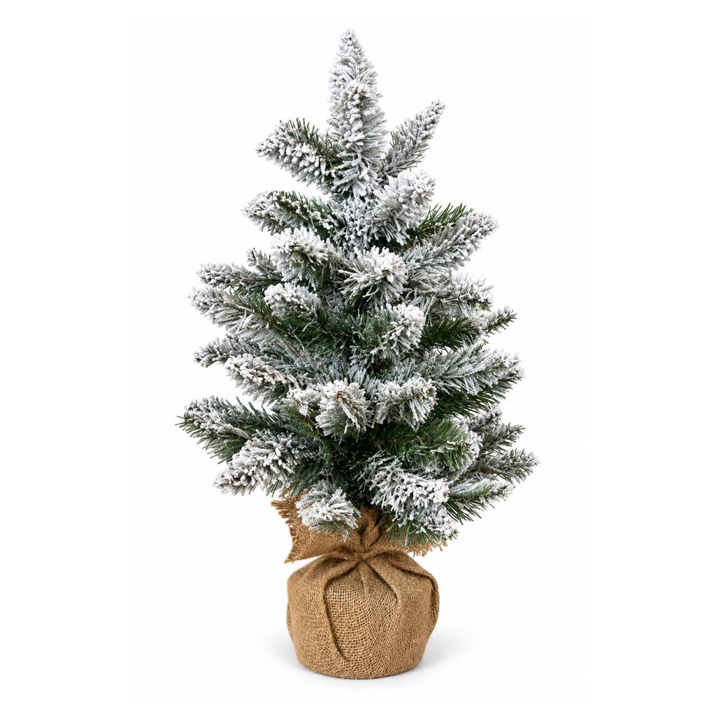 Petit sapin de Noël artificiel de table enneigé 60 cm avec pot en jute - Frosted - Little Grove - Image 1
