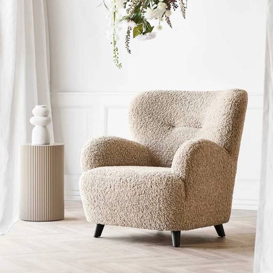 Fauteuil lounge vintage en tissu bouclette beige foncé - YOLAN - Image 2