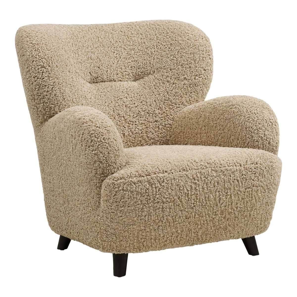 Fauteuil lounge vintage en tissu bouclette beige foncé - YOLAN - Image 1