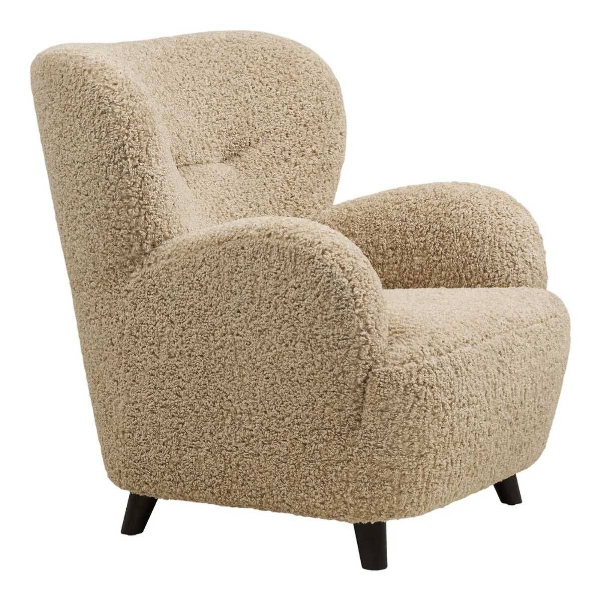 Fauteuil lounge vintage en tissu bouclette beige foncé - YOLAN - Image 7