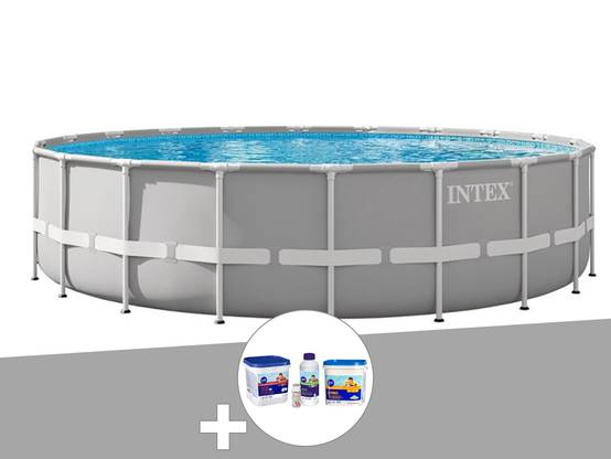 Kit piscine tubulaire Intex Prism Frame ronde 6,10 x 1,32 m + Kit de traitement au chlore