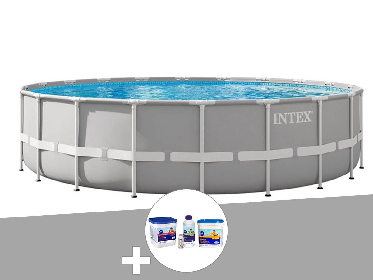 Kit piscine tubulaire Intex Prism Frame ronde 6,10 x 1,32 m + Kit de traitement au chlore