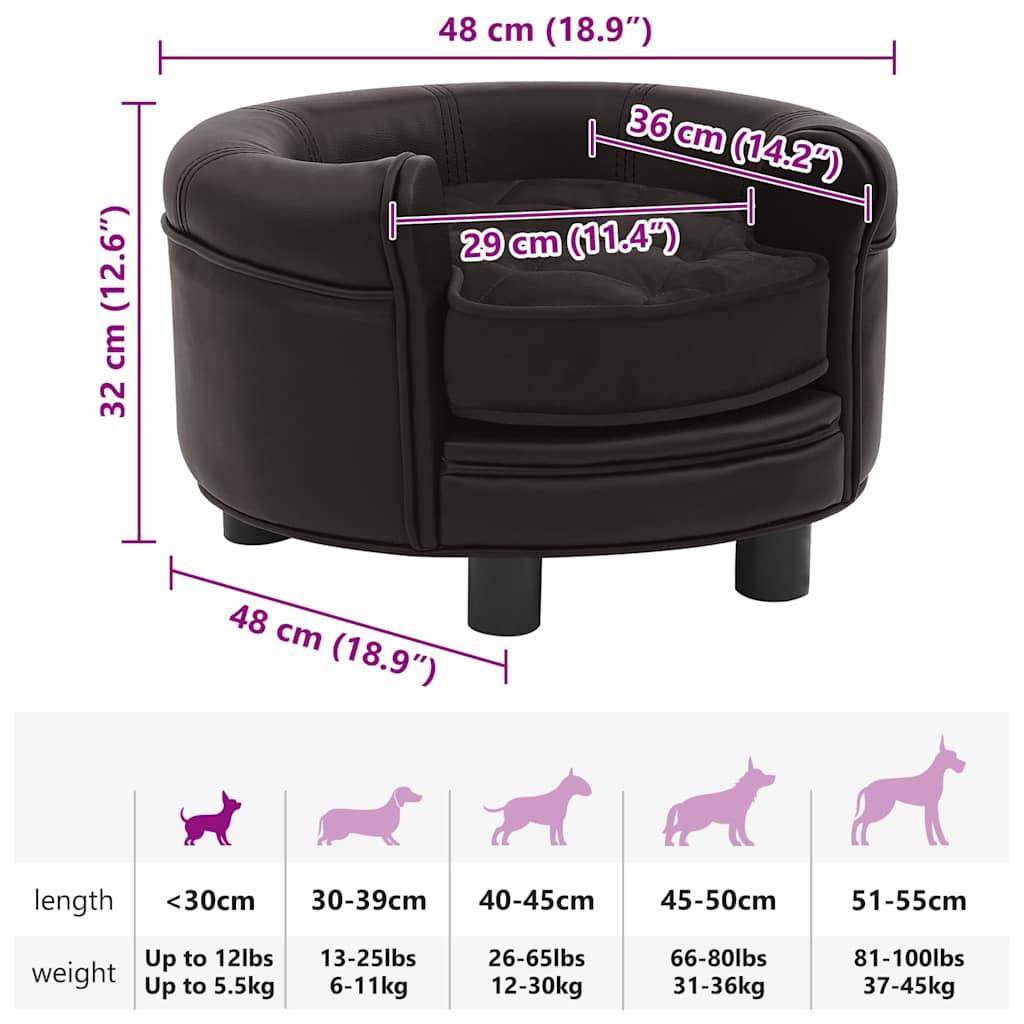Vidaxl - Canapé pour chien Marron 48x48x32 cm Peluche et similicuir vidaXL 170958 - Image 3