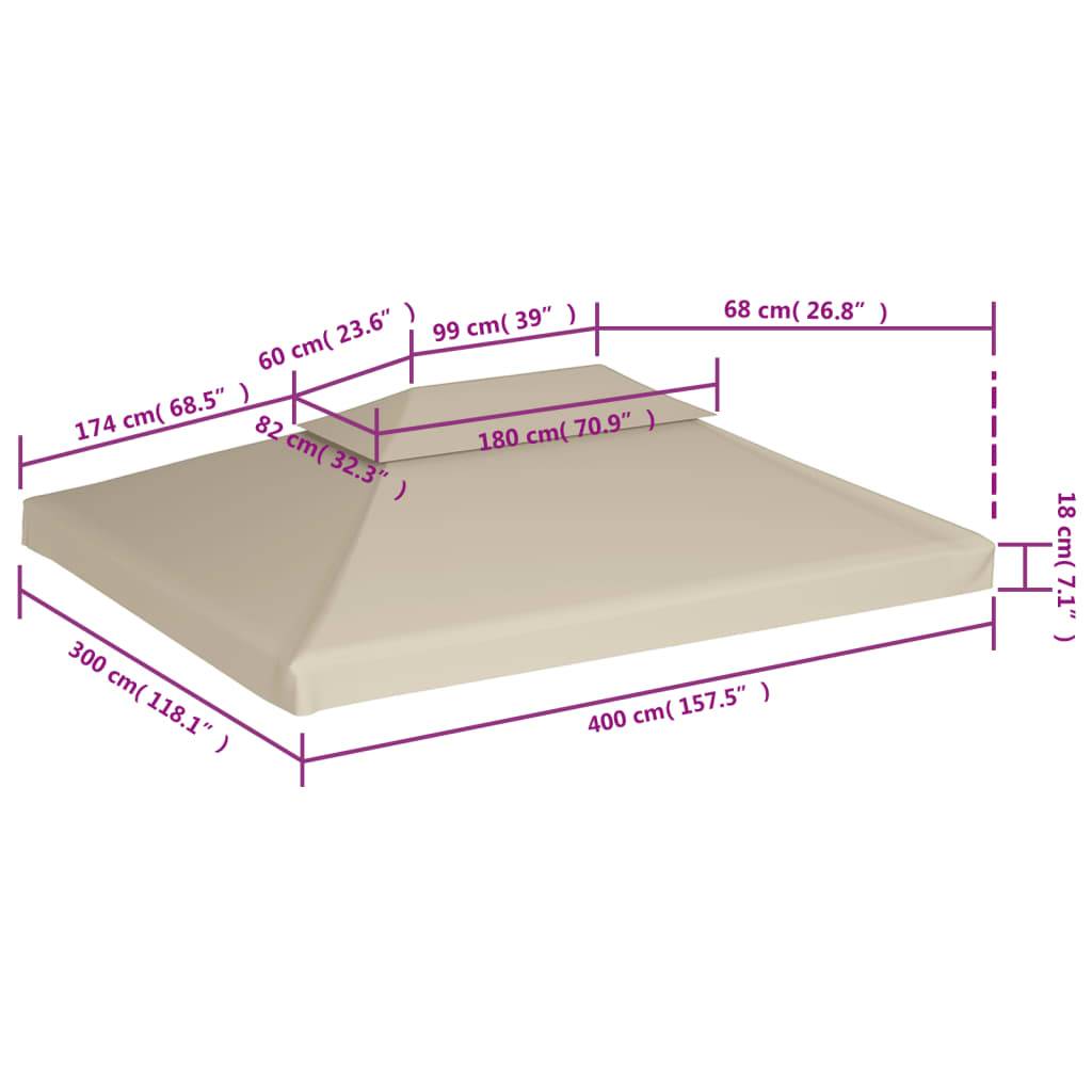 Toile de Rechange Tonnelle 3x4m Polyester 310g/m² Imperméable pour Jardin Double Toit Beige - ComfortXL Outdoor Living - Image 6