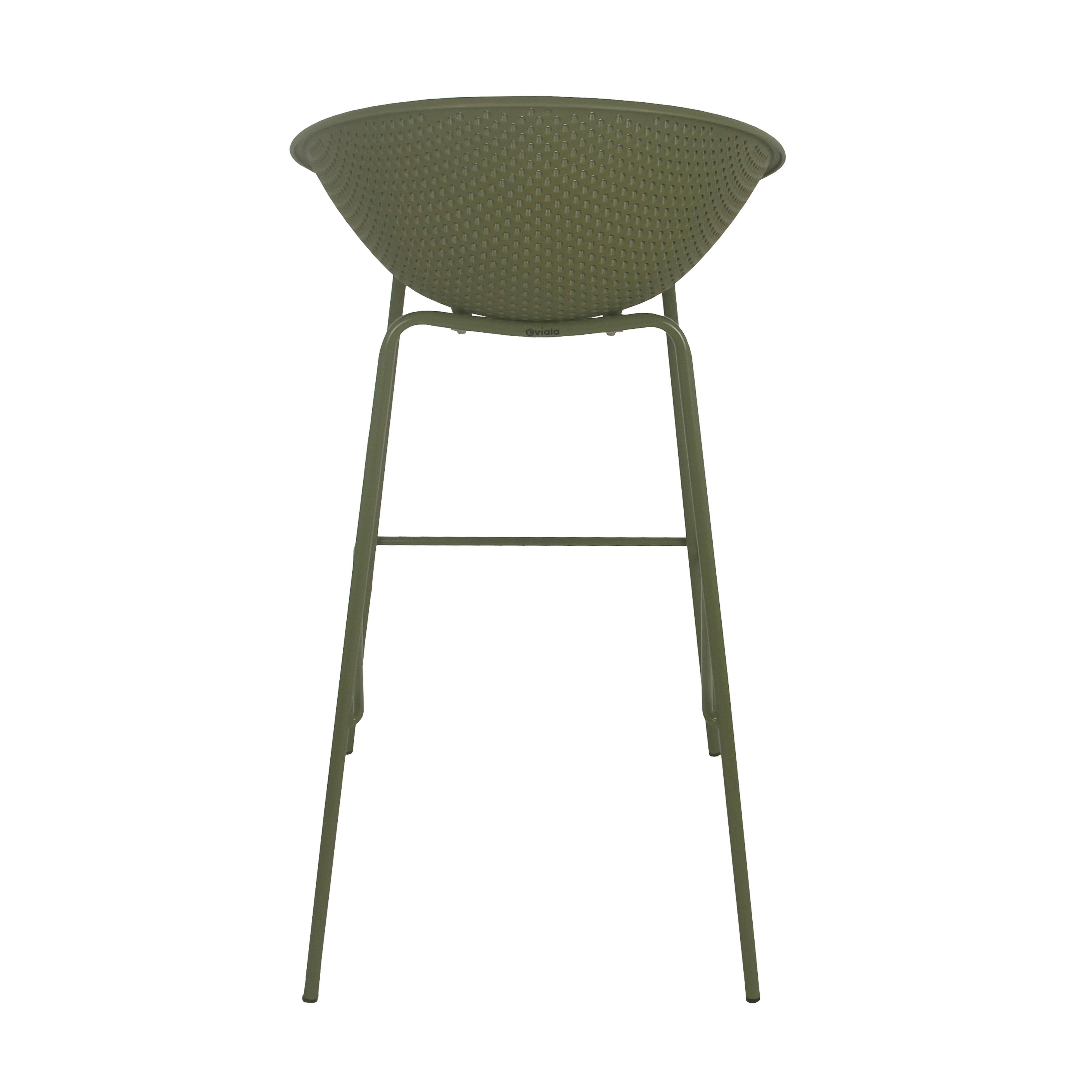Oviala - Lot de 4 chaises hautes de terrasse en plastique vert olive Buda - Oviala - Image 6