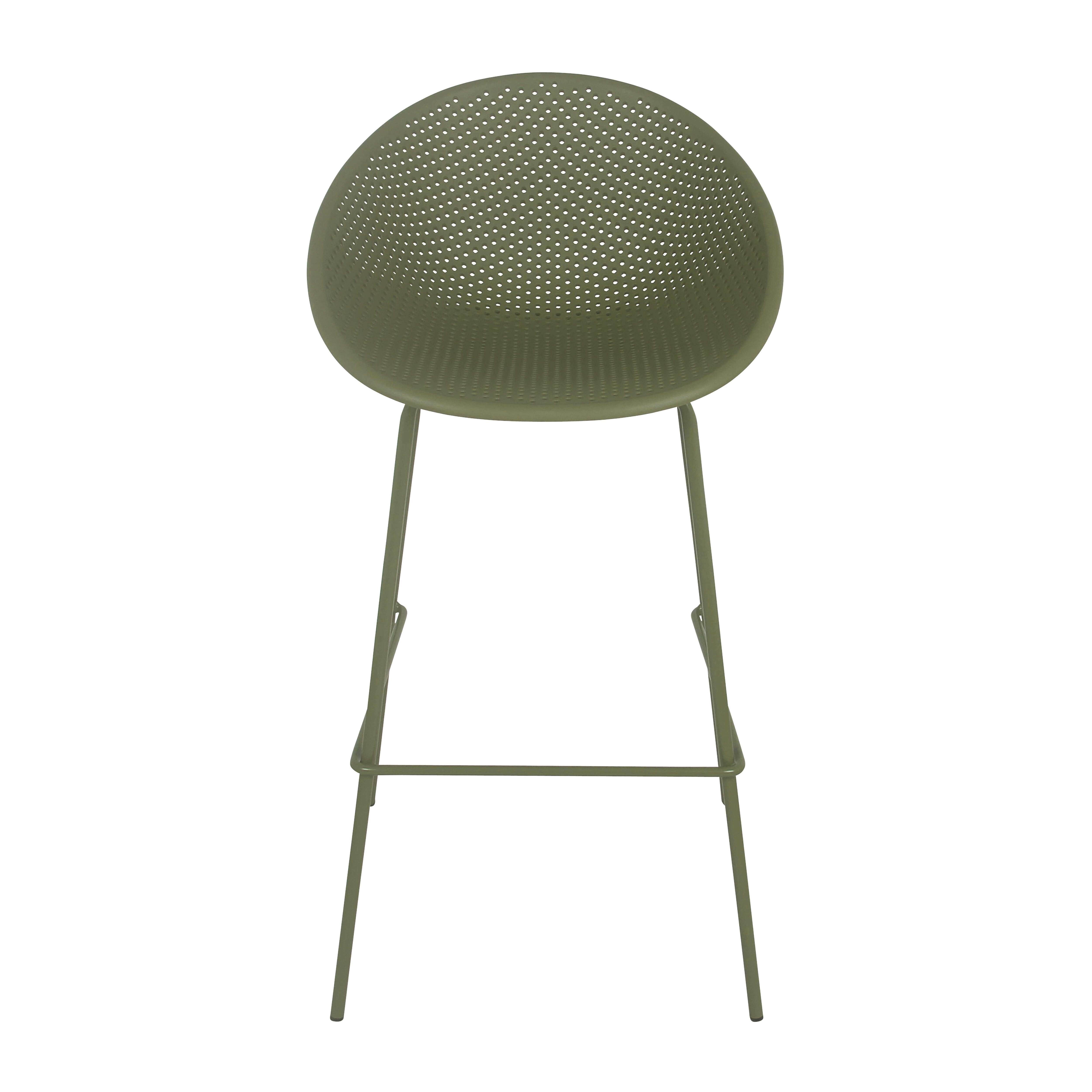 Oviala - Lot de 4 chaises hautes de terrasse en plastique vert olive Buda - Oviala - Image 3