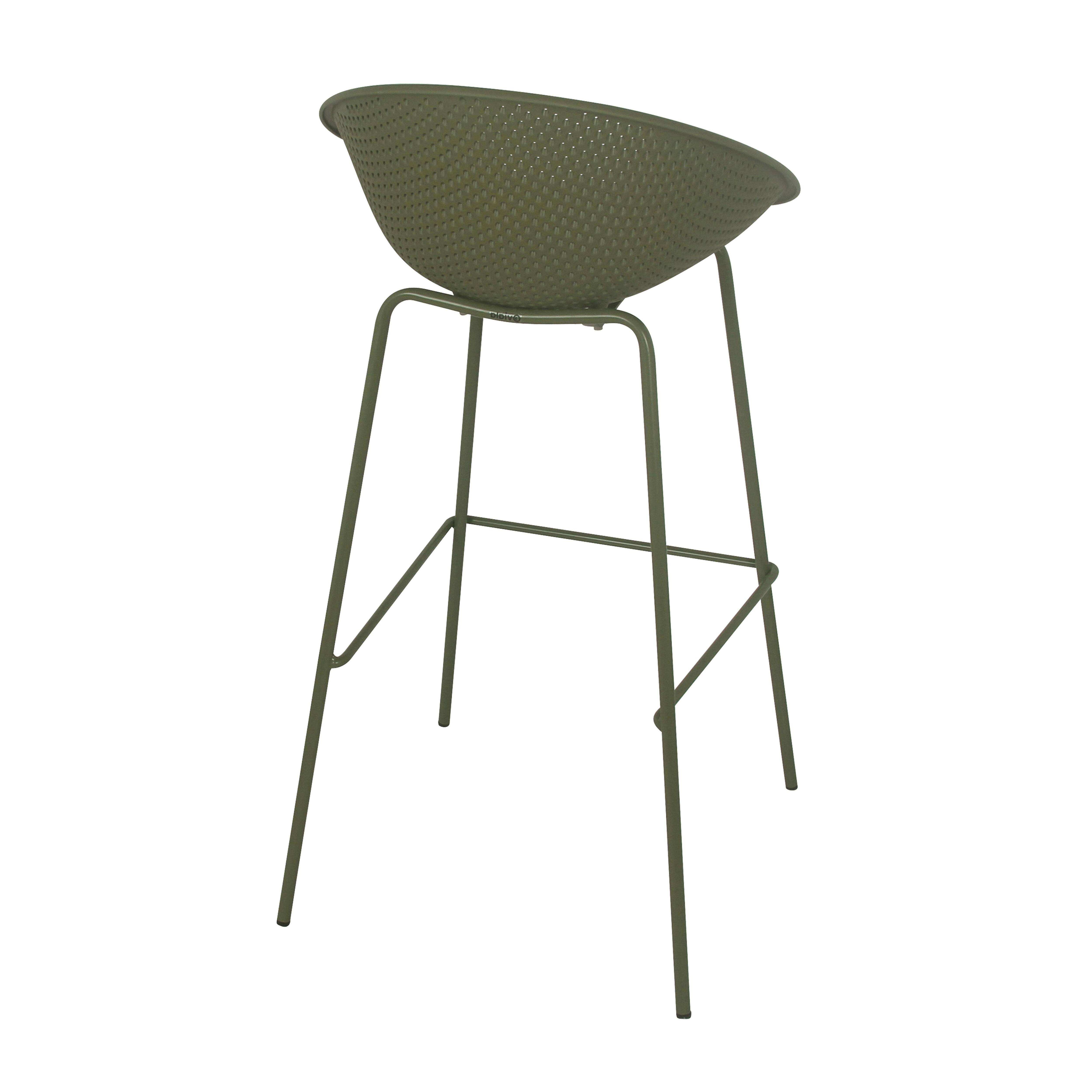 Oviala - Lot de 4 chaises hautes de terrasse en plastique vert olive Buda - Oviala - Image 5