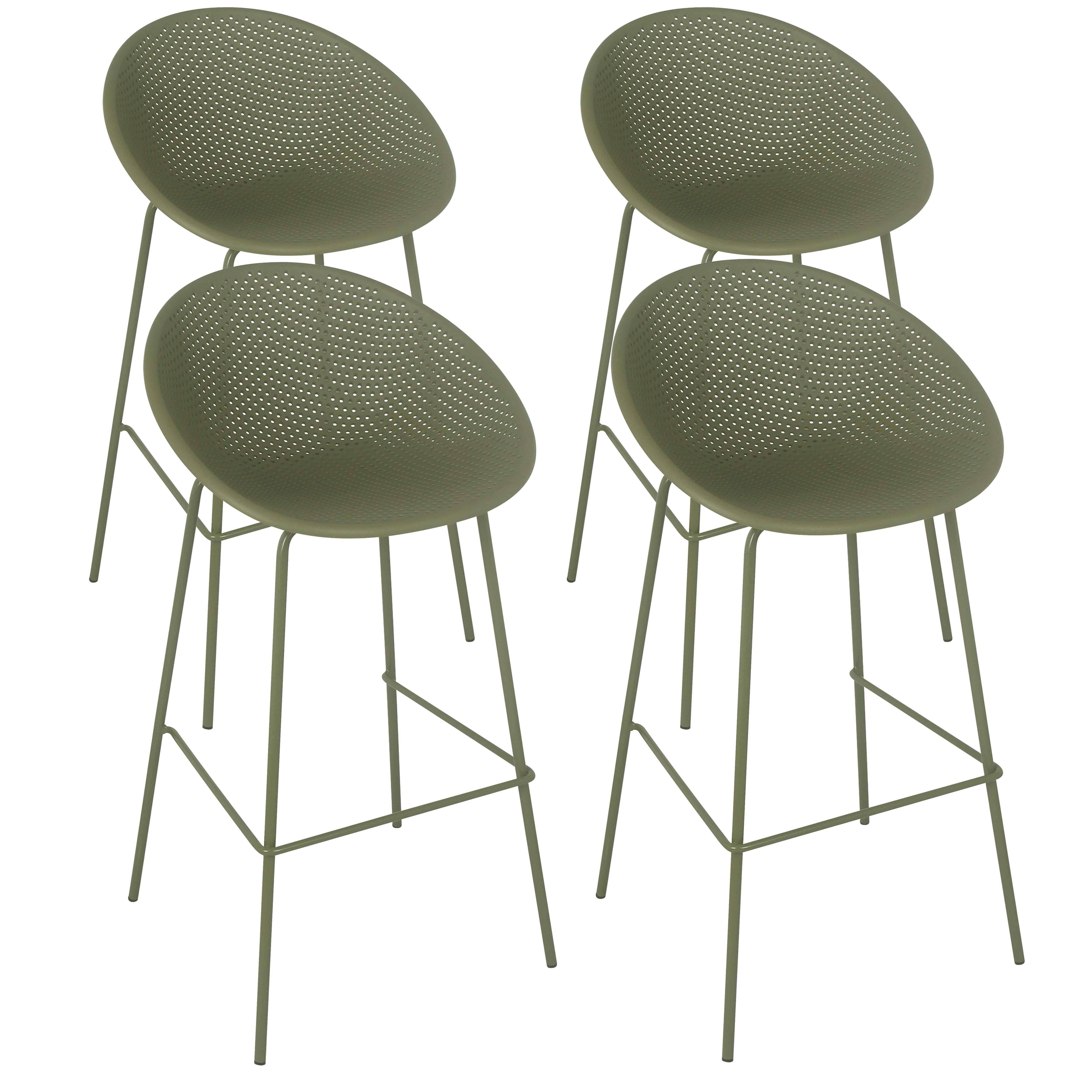 Oviala - Lot de 4 chaises hautes de terrasse en plastique vert olive Buda - Oviala - Image 1