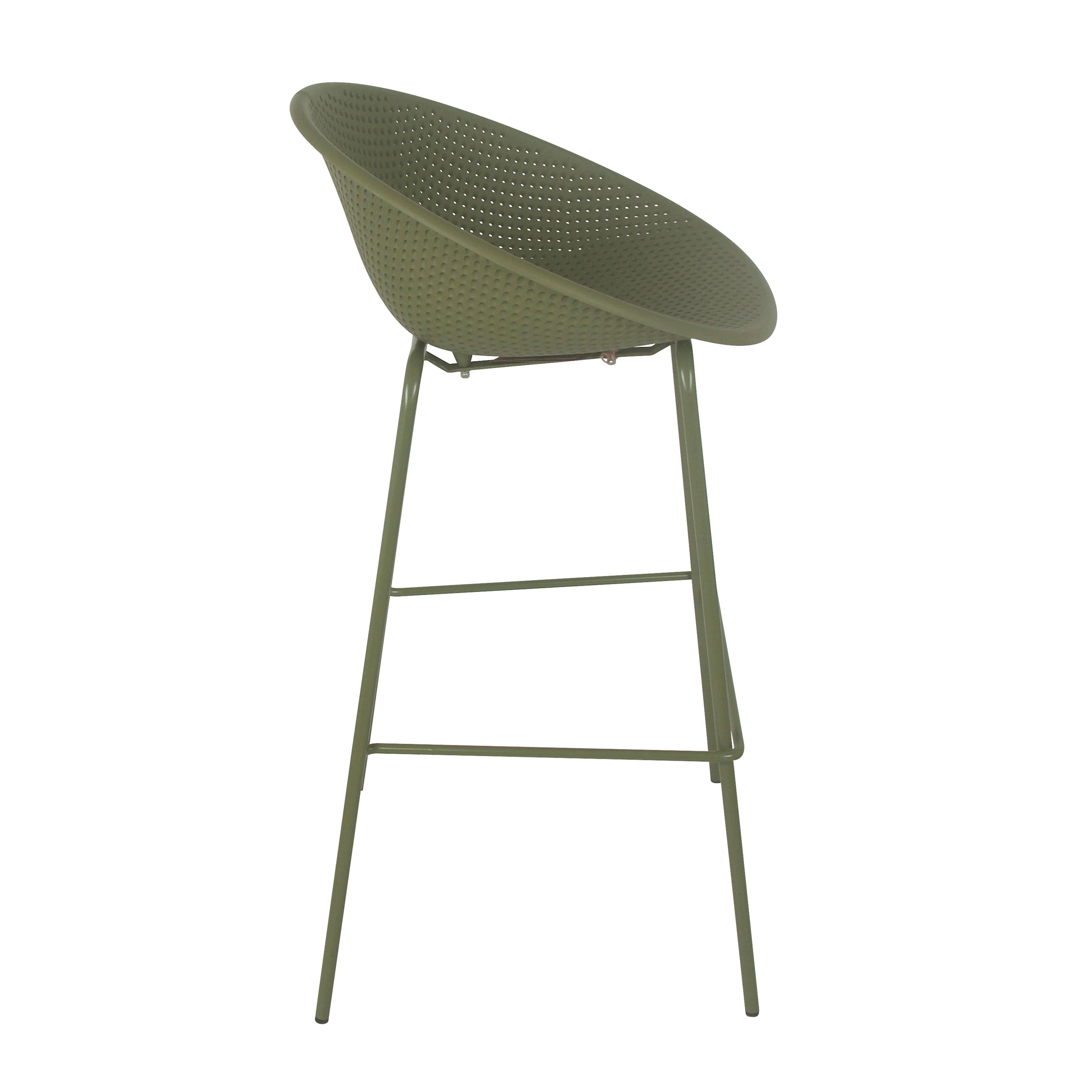 Oviala - Lot de 4 chaises hautes de terrasse en plastique vert olive Buda - Oviala - Image 4