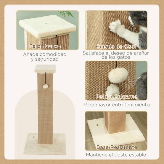 Poteau Griffoir Haut pour Chat 81 cm en Jute avec Balle de Jeu et Base Stable Beige - ComfortXL Outdoor Living - Image 7