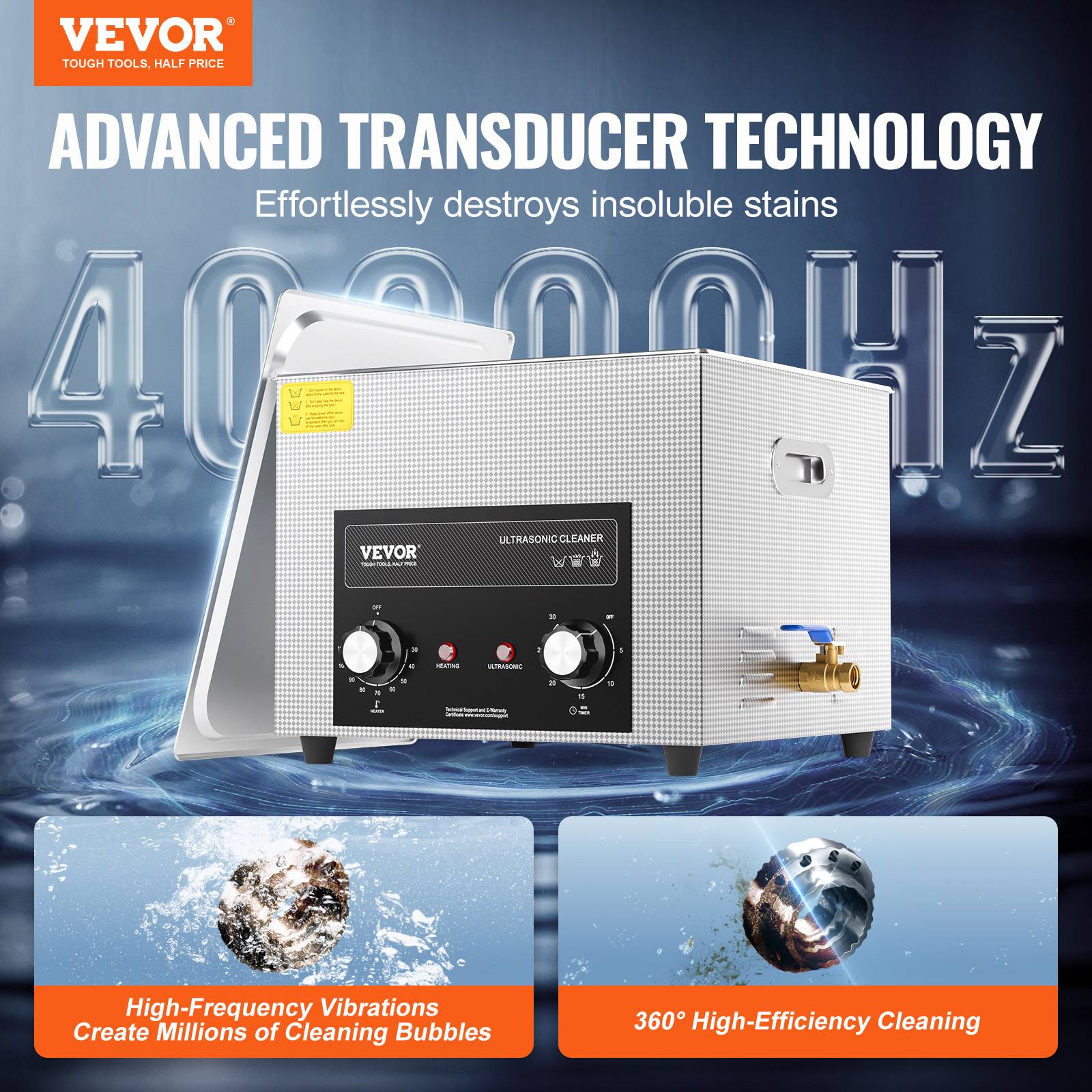VEVOR Nettoyeur ultrasons numérique 15L, minuterie, chauffage, panier. Professionnel 360W. Pour bijoux, lunettes. - Image 2