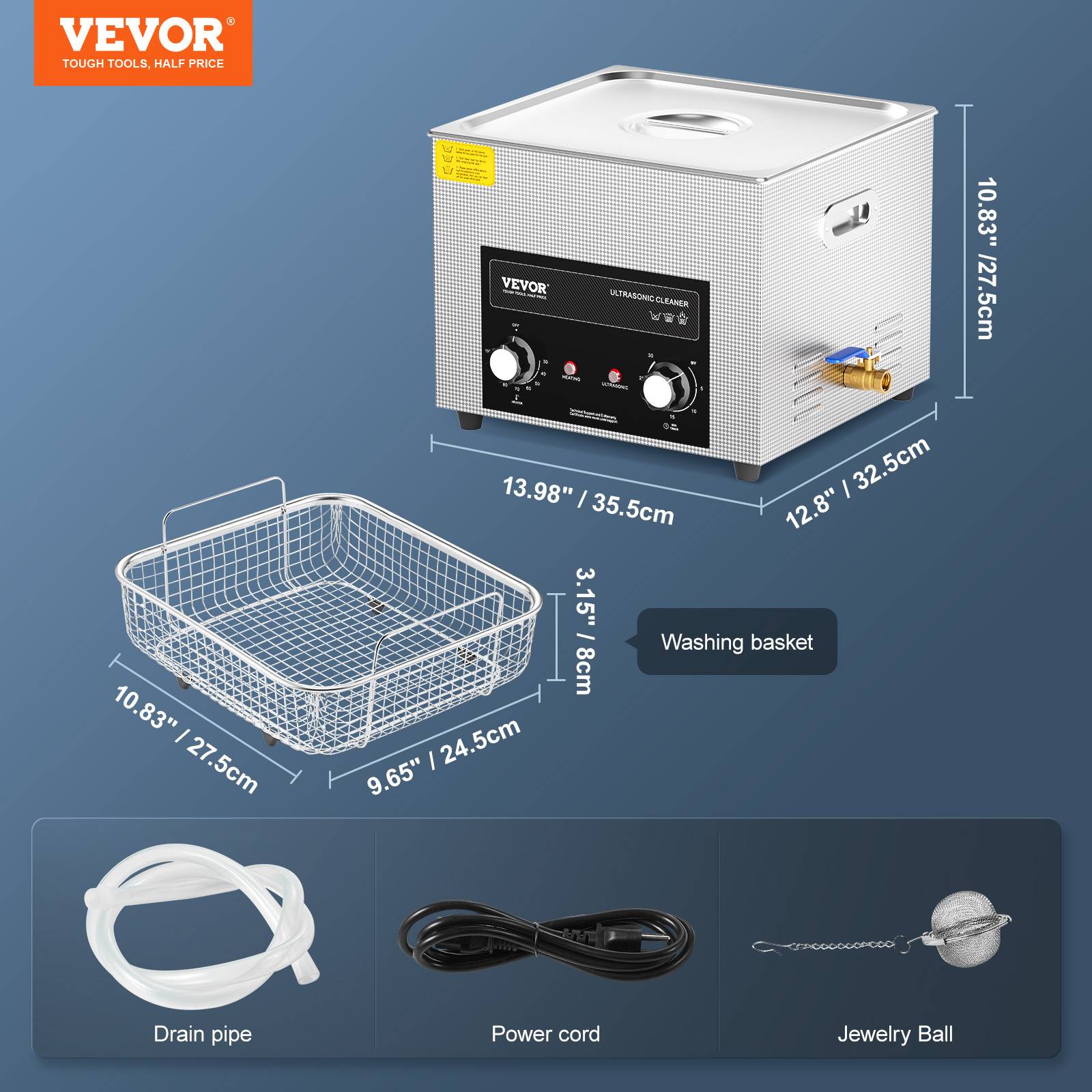 VEVOR Nettoyeur ultrasons numérique 15L, minuterie, chauffage, panier. Professionnel 360W. Pour bijoux, lunettes. - Image 7