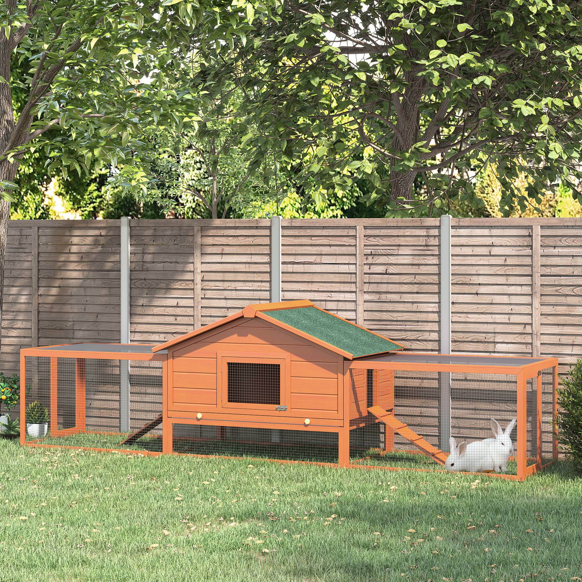 Cage petits animaux, 2 enclos, 2 rampes, 309 cm x 79 cm x 86 cm, naturel + vert - Image 3