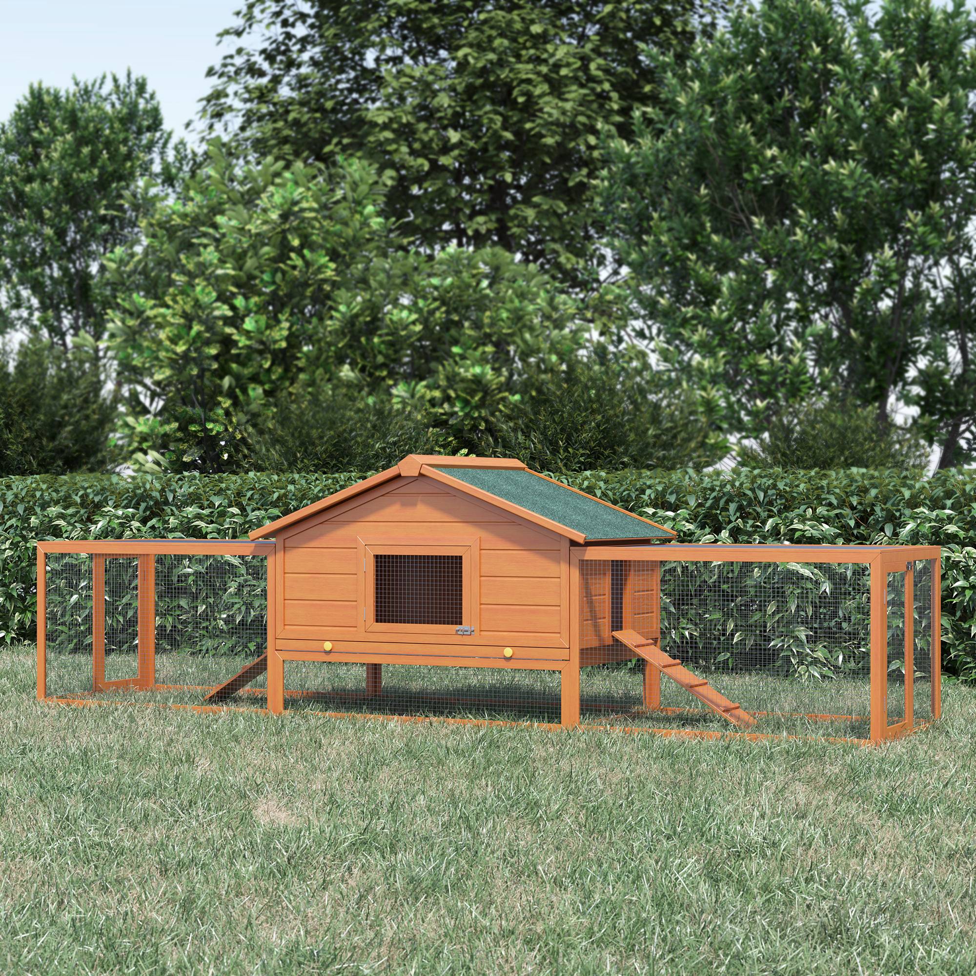 Cage petits animaux, 2 enclos, 2 rampes, 309 cm x 79 cm x 86 cm, naturel + vert - Image 4