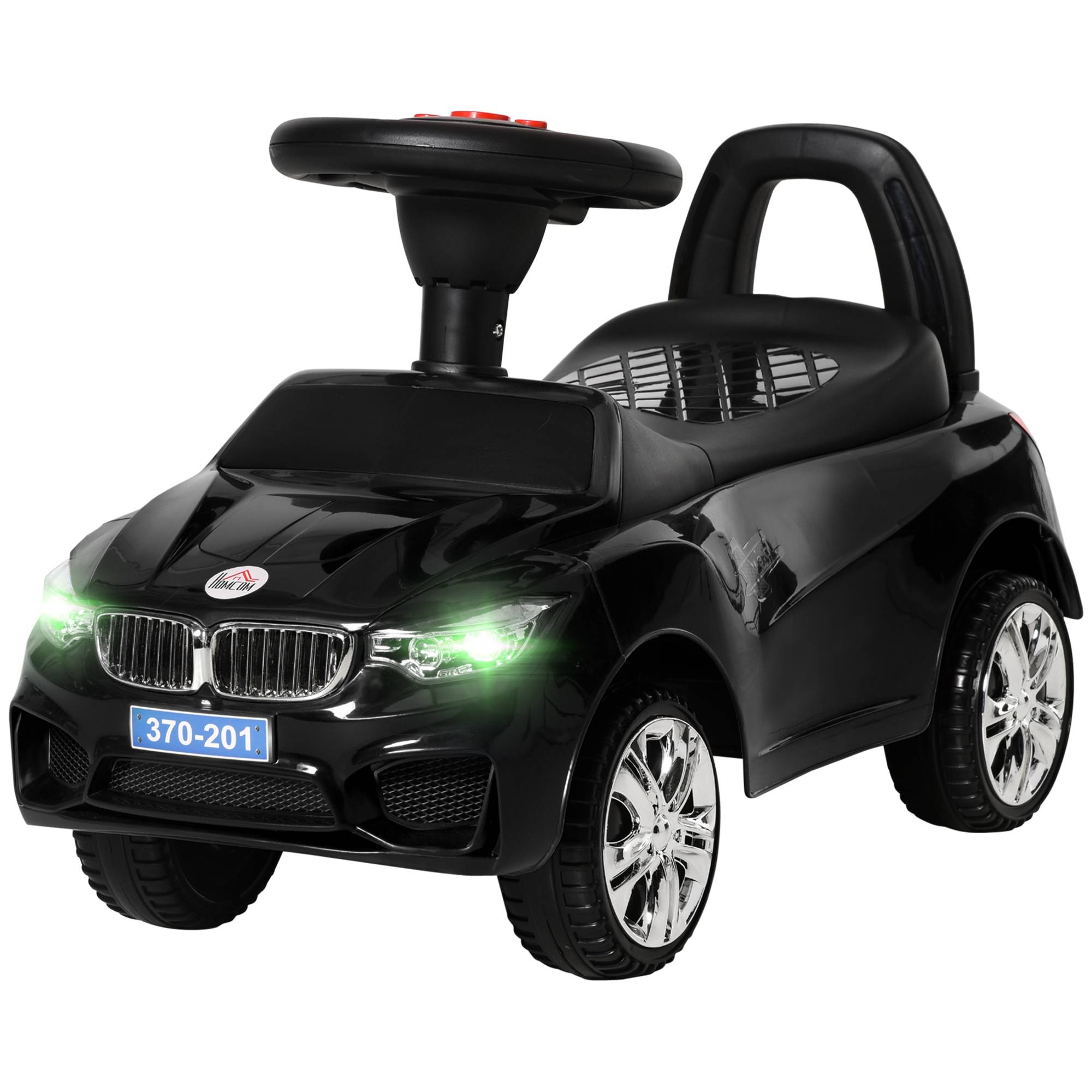 Porteur enfants voiture, véhicule à pousser avec coffre à jouets, klaxon, phares et musique, 63,5 x 28 x 36 cm, noir - Image 2