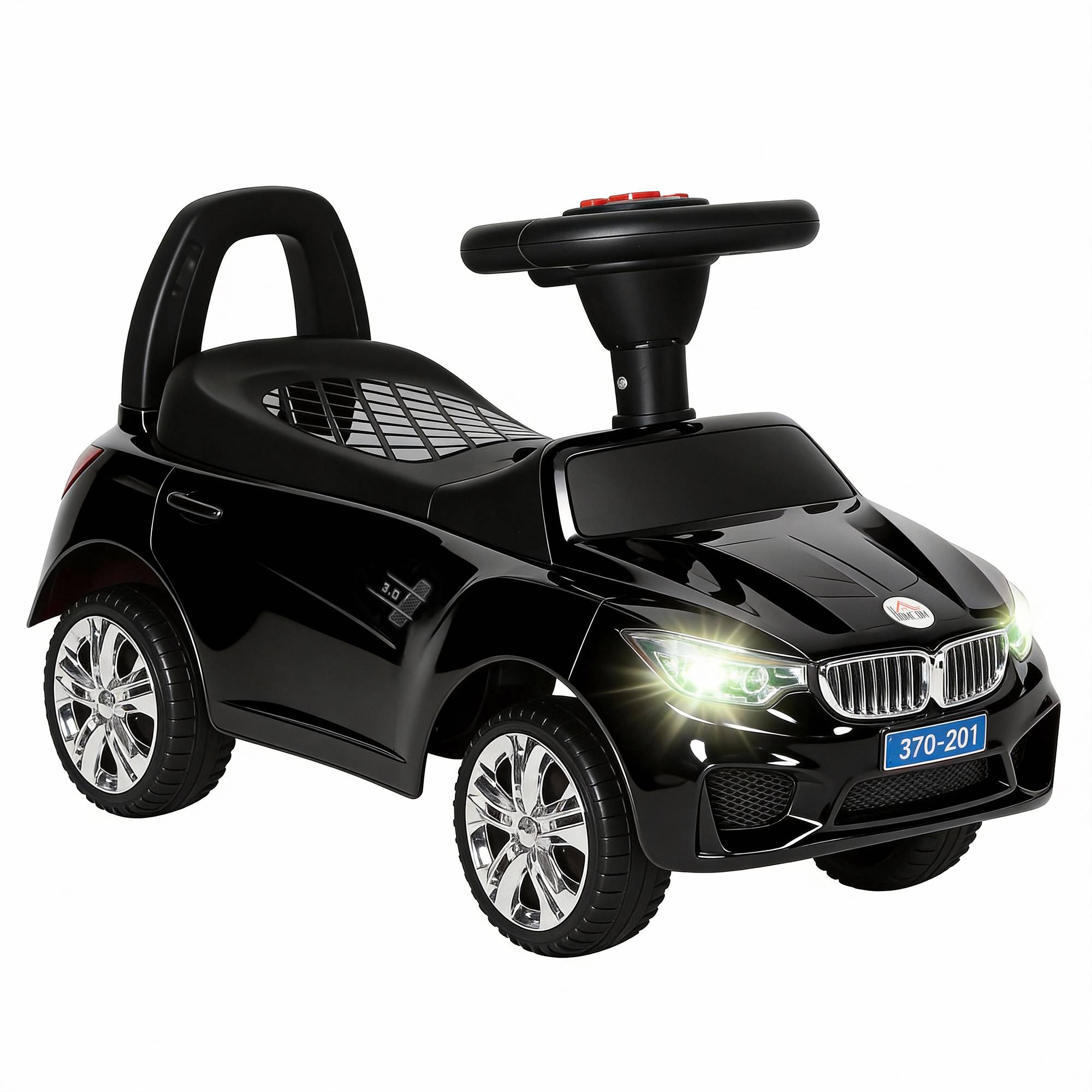 Porteur enfants voiture, véhicule à pousser avec coffre à jouets, klaxon, phares et musique, 63,5 x 28 x 36 cm, noir - Image 1