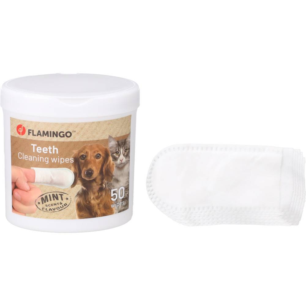 Flamingo - Lingettes nettoyage dents Reini 50 doigts à la menthe pour chat et chien - Image 1