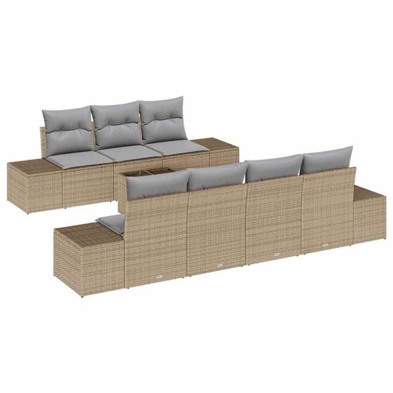 Salon Bas Modulable 8 Pièces Résine Tressée Table Réglable Hauteur Rangement Astucieux Beige et Gris – ComfortXL Outdoor Living - Image 2