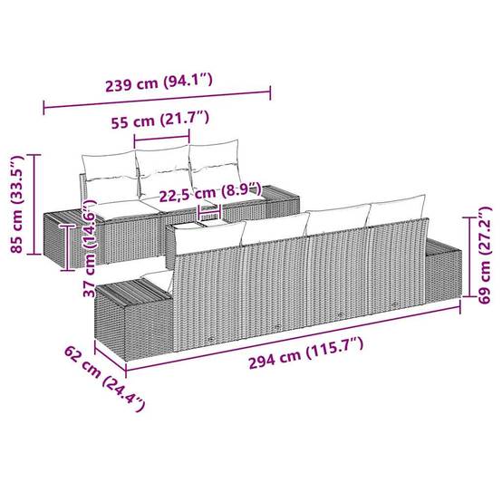 Salon Bas Modulable 8 Pièces Résine Tressée Table Réglable Hauteur Rangement Astucieux Beige et Gris – ComfortXL Outdoor Living - Image 7